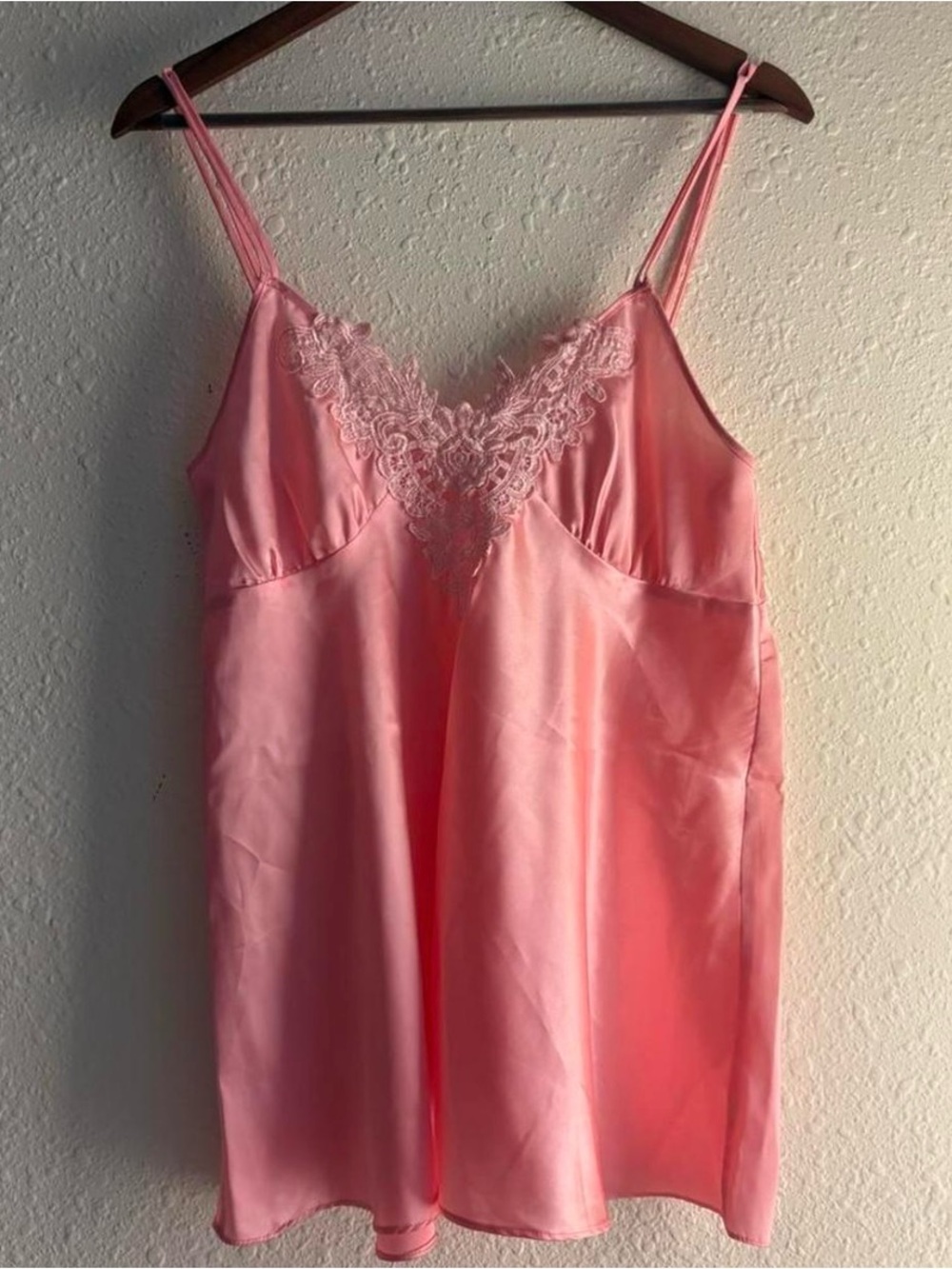 Cinema Etoile Vintage Satin Lace Trim Chemise Slip - Pink